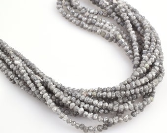 Enlarged Picture Gray Raw Diamond, Raw Diamond Bead 3-4mm, Raw Rough Diamond Uncut Beads, Raw Diamond Necklace 17 Inch, Uncut Diamond Beads
