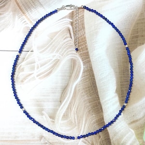 Lapis Lazuli Beaded Necklace, Semi Precious Blue Beads Necklace, gift for her, anniversary birthday, dainty layering necklace, 3.20mm,16inch
