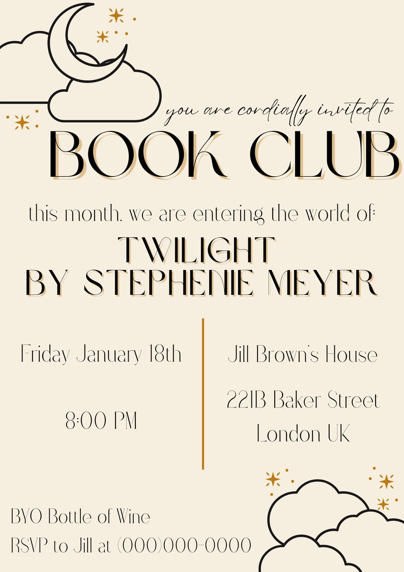 Book Club Invite Template Fantasy Theme - Etsy