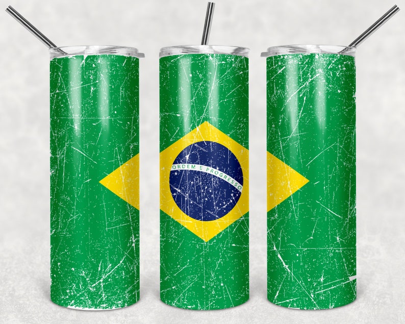 20oz Skinny Tumbler Sublimation Design Brazil flag Template for Straight Tumbler Wraps Templates PNG Digital Download