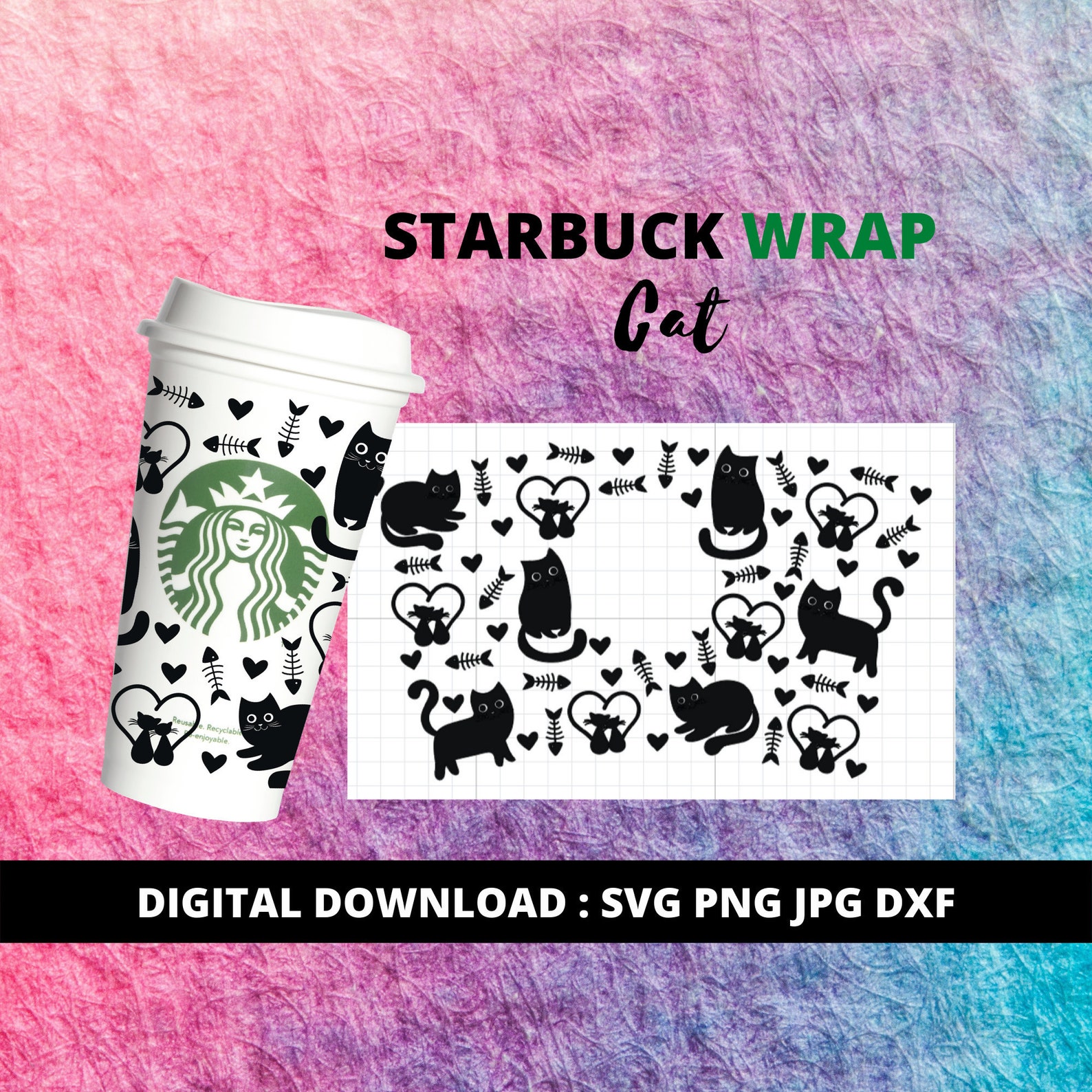 Cat Starbucks Cup SVG Valentine Starbuck Svg Full Wrap Etsy UK