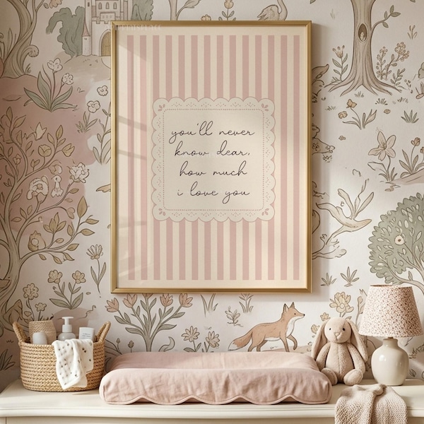 Impression Vous ne saurez jamais combien je vous aime, affiche rayée pour chambre d'enfant rose poudré doux, décoration pour tout-petits