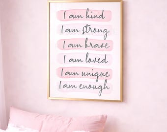 Girls Affirmation Poster – Pink Watercolor Print, Tween Teen Decor