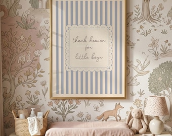 Thank Heaven For Little Boys Print, Nursery Decor, Striped Kids Wall Art, Soft Blue Baby Nursery Print, Toddler Boys Bedroom Decor