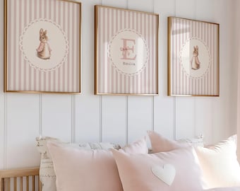 Prints for a Baby Girls Nursery, Bunny Prints, Rabbit, Vintage Nursery Posters, Little Girls Room