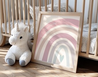 Personalised Rainbow Nursery Print, Girl Baby Room Wall Art
