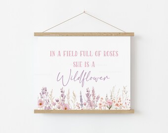 She is a Wildflower Print, Nursery Print, Floral Nursery Art, New Baby Room Poster, Soft, Dusky Pink