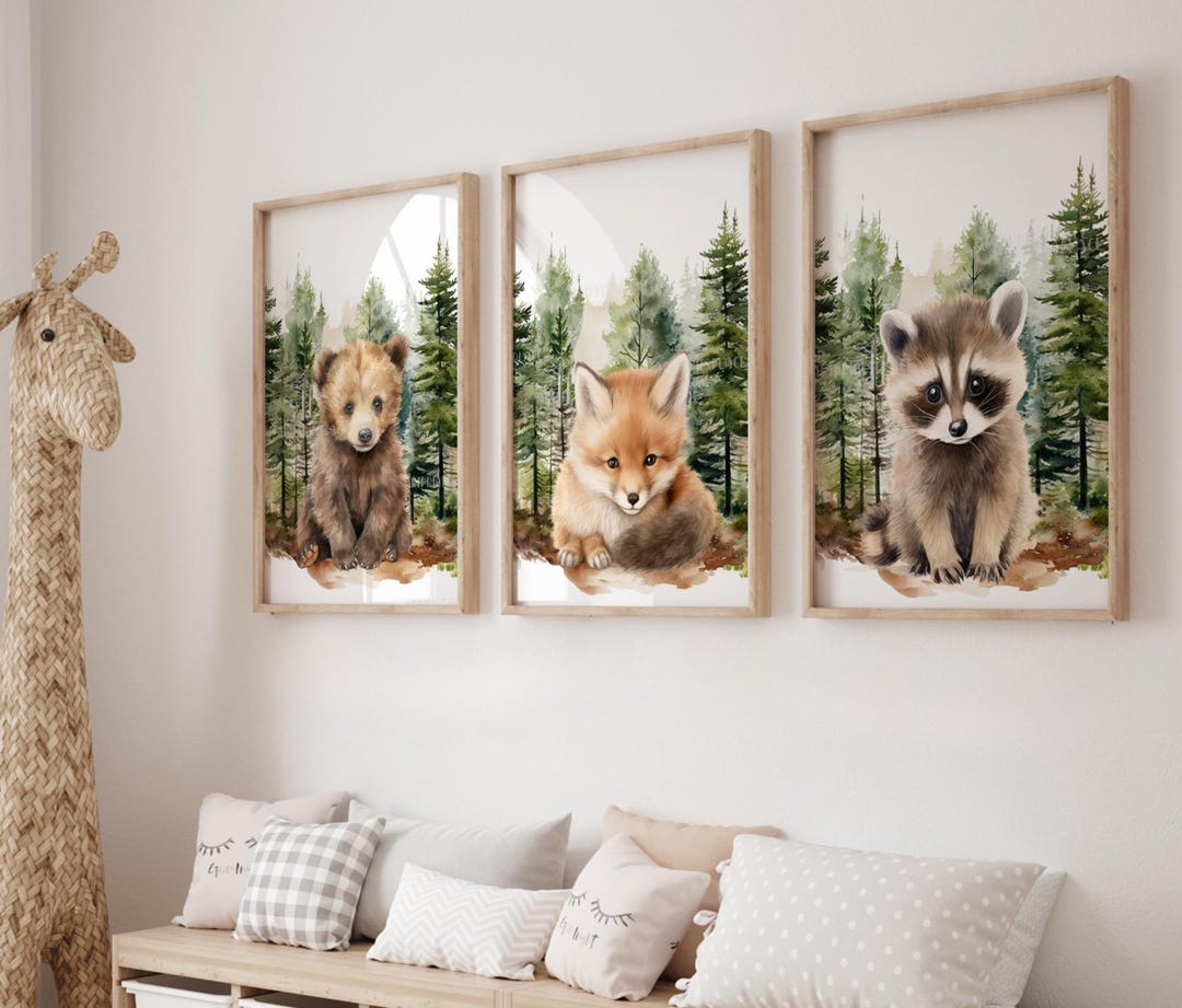 Woodland Animal Prints, Woodland Nursery Wall Art Gift, Baby Boy ...