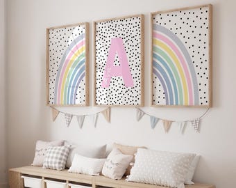 Rainbow Prints, Girls Bedroom Prints, Set of 3, Tween Girls Room, Personalised Name Print, Polkadot Print, Tween, Teen Wall Art, Custom