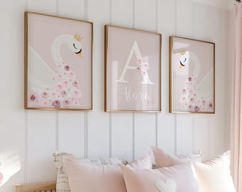 Girls Swan Prints, Blush Nursery Decor, Girls Wall Art - Little Girls Prints