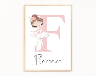 Personalized Ballerina Print - Ballet Nursery Decor, Custom Name
