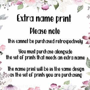 Additional name print - must be purchased alongside a set of prints.  The name print will be in the same design.