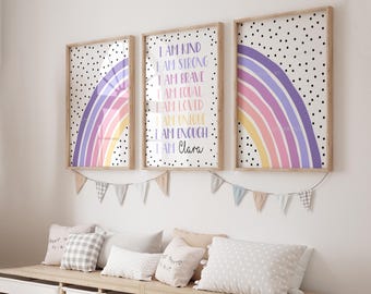Tween Girls Prints, Positive Motivational Sayings, Set of 3, Purple and  Pink Bedroom, Personalised Girls Wall Art, Rainbow Room Decor