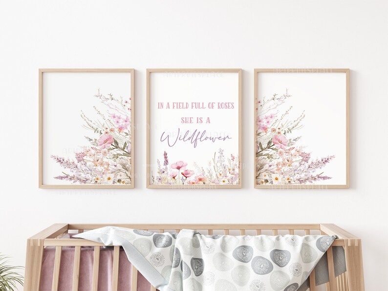 Wildflowers Prints, Baby Girl Nursery, Set of 3, Girls Room, in a Field ...