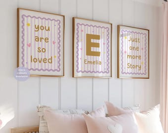 Personalised Baby Girl Nursery Prints – Lavender Wall Art Set of 3