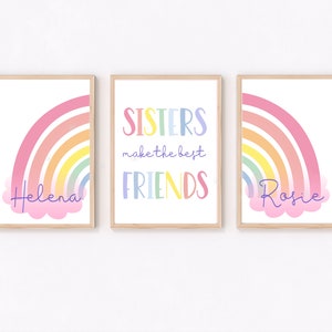 Sisters make the Best Friends Print, Sisters Wall Art, Rainbow Girls Room, Girls Prints, Girls Aesthetic, Bright Rainbow Print, Colourful