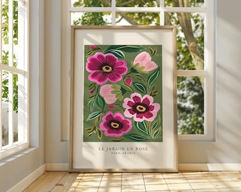 Le Jardin en Rose, Pink Colourful Floral Print, Botanical, Colourful Wall Poster, Bright Print, Living Room, Modern, Gallery Wall