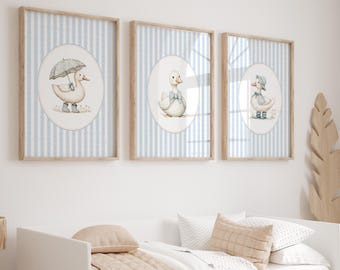Goose Nursery Prints, Todders Wall Art, Striped Nursery