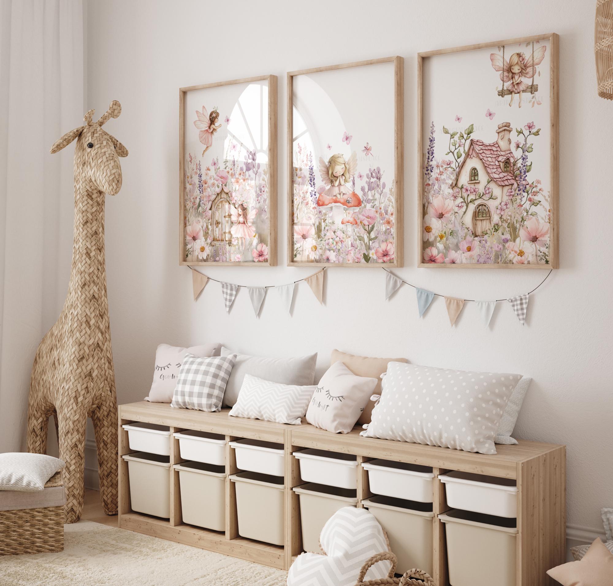 Girls Fairy Nursery Prints - Dusty Pink Floral Wall Art - Whimsical ...
