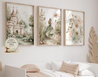 Enchanted Princess & Unicorn Prints, Fairy Tale Whimsical Prints, Girls Room Posters, Magical Woodland, Fantasy Ethereal Wall Art