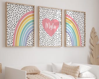 Personalised Rainbow Name Print, Girls Bedroom Wall Art, Polka Dot Decor