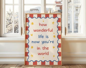 How Wonderful Life is Kids Poster, Red and Blue Modern Nursery Decor