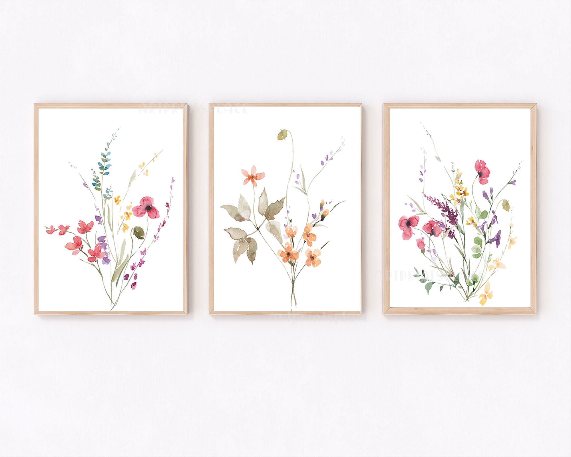 Wildflower Set of 3 Prints, Botanical Floral, Farmhouse, Watercolor ...