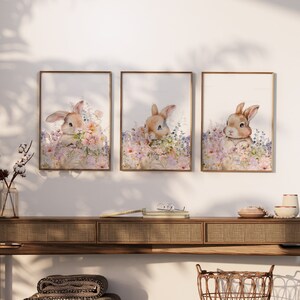 Bunny Rabbit Prints, Nursery Decor, Wildflower Animals, Set of 3 Prints ...