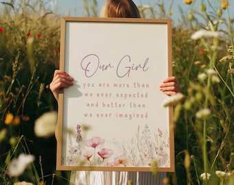 Our Girl Nursery Print, Wildflowers, Floral Nursery Art, Quote, Dusky Pink, Baby Shower Gift, Unframed
