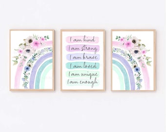 Girls Room Wall Art, Watercolour Rainbow, Positive Affirmation, Tween Bedroom Prints, Teen Room, Girly Decor, Room Ideas, Teenage Girl Room