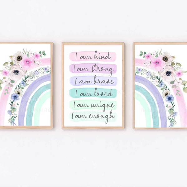 Girls Room Wall Art, Watercolour Rainbow, Positive Affirmation, Tween Bedroom Prints, Teen Room, Girly Decor, Room Ideas, Teenage Girl Room