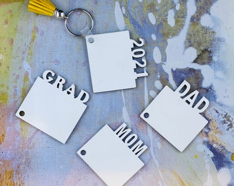 Word Key Chain/Keychain/Sublimation Blank/Sublimation Key Chain/Grad Key Chain/Mom Key Chain/Dad Key Chain/2021 Key Chain