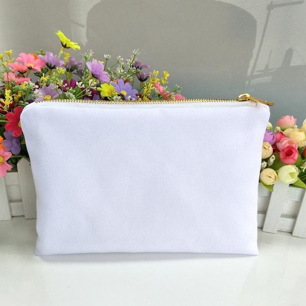 white poly canvas makeup bag for sublimation//Sublimation Makeup bag// sublimation blank//Makeup blank//sublimation blank//cosmetic bag