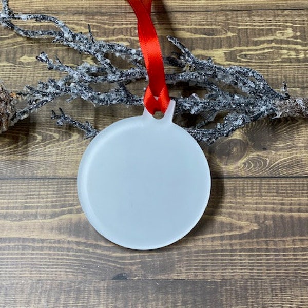 Acrylic Sublimation ornament blanks | Circle ornament | 2 1/2" Round Sublimatable Acrylic Ornament with Red Ribbon
