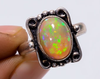 Sterling Silver Ethiopian Opal Ring - All Sizes - Bridal Jewelry