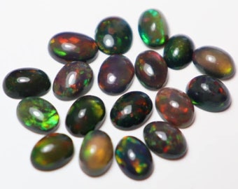 10 Pcs 6x8mm Black Ethiopian Opal Cabochons: October Birthstone