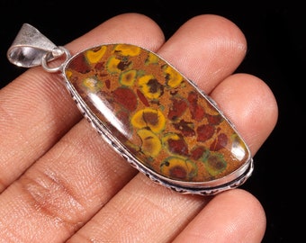 Fruit Jasper Cabochon Pendant: Loose Gemstone (43X20X8 MM)