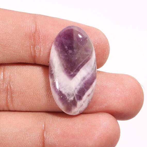 Natural Chevron Amethyst Cabochon: Oval Gemstone (24x12x7 MM)