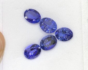 Tanzanite Gemstone Lot: 5 Oval AAA Stones, 8x10mm