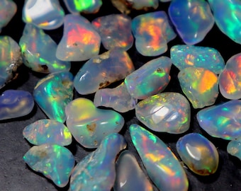 100 Ethiopian Opal Rough Crystals: Rainbow Fire Gemstones (3-5mm)