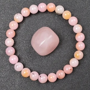 Pink Opal Bracelet, Stretchable Bracelet, Hand Made Bracelet, Pink Opal Jewelry, Smooth Round Gemstone Bracelet,7.5 Inch Length 8 MM Beads
