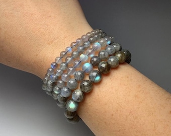 Blue Flash Labradorite Bracelet: Natural Gemstone Crystal (6mm-12mm)
