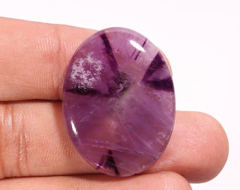 Trapiche Amethyst Cabochon: Oval Loose Gemstone (41.50 Ct, 34X25X6 MM)