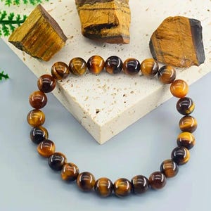 Tiger&#39;s Eye Bracelet 8mm Handmade Crystal Gemstone Beaded Jewelry for Men & Women Energy Healing Gift