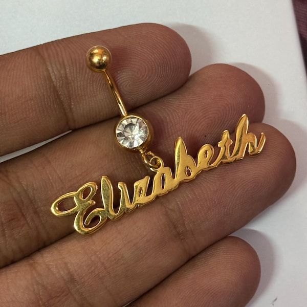 Custom Name Belly Button Ring: Dangling Zircon Gold And Silver Navel Jewelry