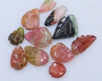 Multi Tourmaline Leaf Carving: Loose Gemstone (11x6x2mm, 6x4x2mm)