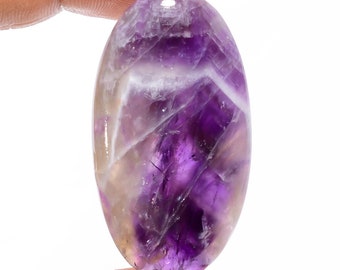 Chevron Amethyst Cabochon: Oval Loose Gemstone (46X25X7mm, 71 Ct)