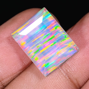 Aurora Opal Gemstone: Faceted Rectangle Loose Stone (17x13x5 MM)