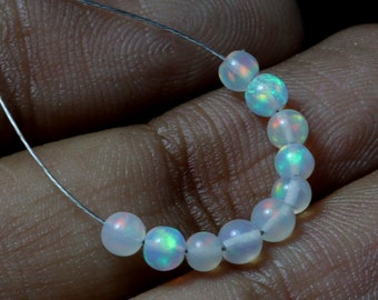10 cuentas redondas de ópalo blanco etíope: bolas de ópalo natural (3-3,5 mm)