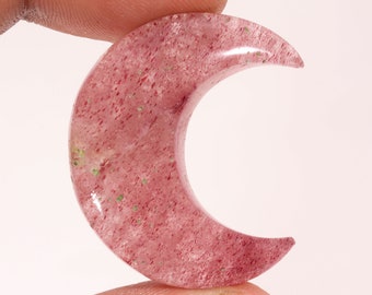 Fabulous Top Quality Natural Strawberry Quartz Moon Shape Cabochon Loose Gemstone For Making Jewelry 40.90 Ct 34X14X7 MM SS-197